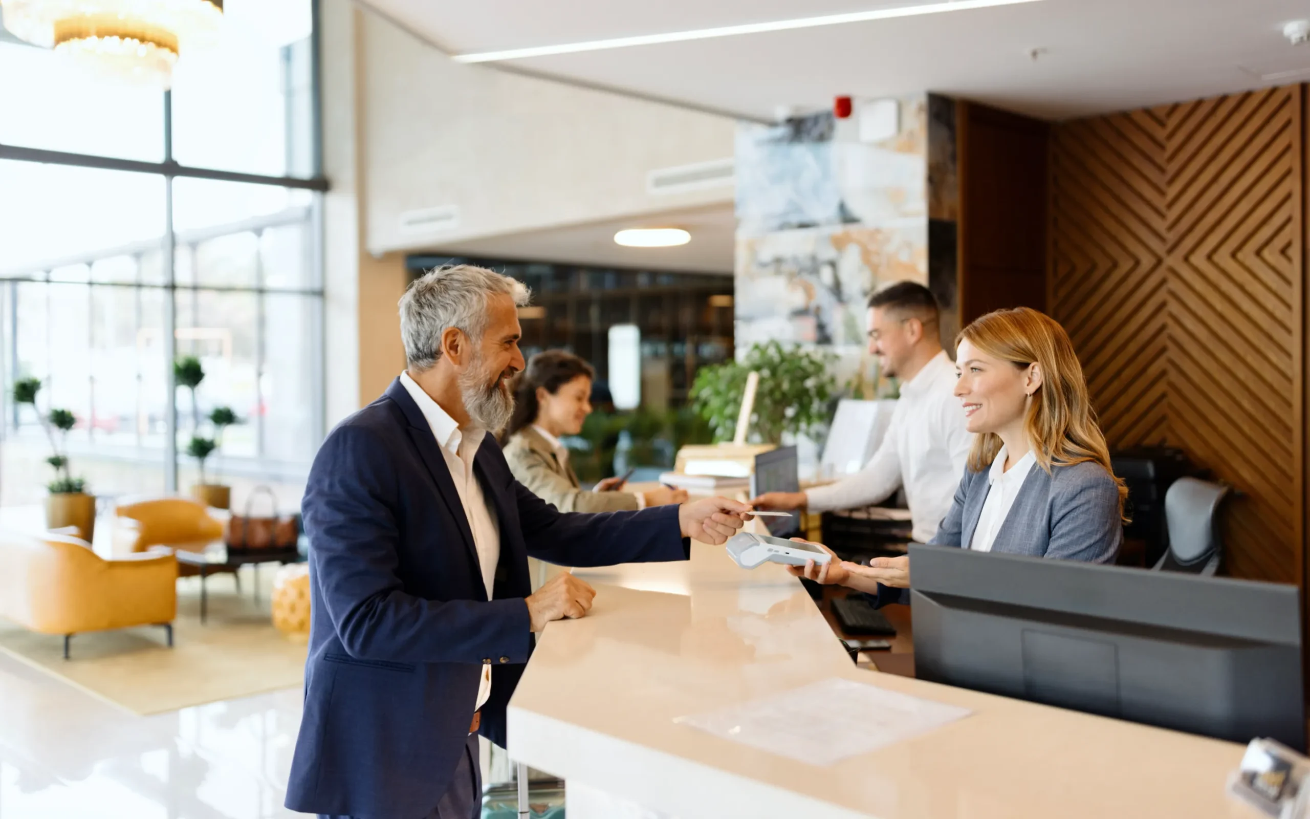 Hotel front desk check-in